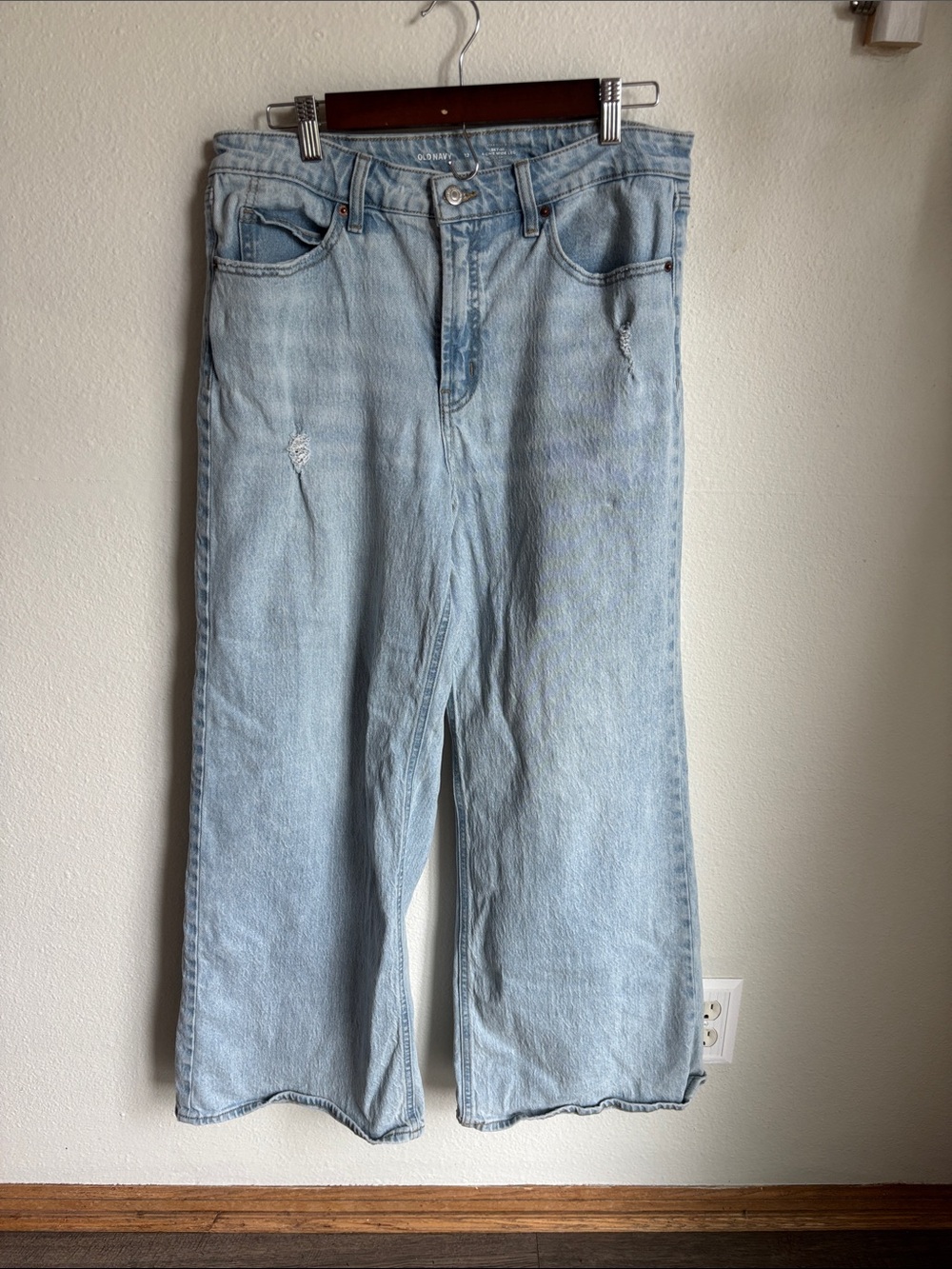 OLD NAVY Womens Sky-Hi A-Line Wide Leg Jeans Secret Smooth Pockets Light 12